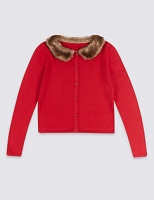 Marks and Spencer  Pure Cotton Faux Fur Collar Cardigan (1-10 Years)