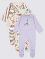 Marks and Spencer  3 Pack Pure Cotton Woodland Sleepsuits