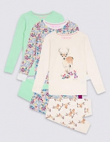 Marks and Spencer  3 Pack Cotton Pyjamas with Stretch (3-16 Years)