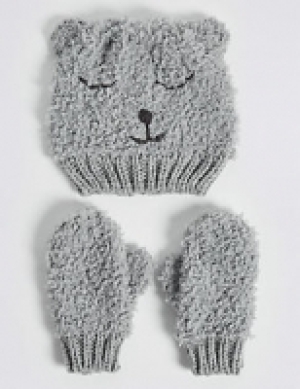 Marks and Spencer  Kids Bear Hat & Mittens Set