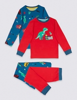 Marks and Spencer  2 Pack Dinosaur Print Cotton Pyjamas with Stretch (1-8 Years
