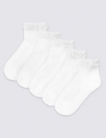 Marks and Spencer  5 Pairs of Freshfeet Cotton Rich Ankle High Frilled Socks (3