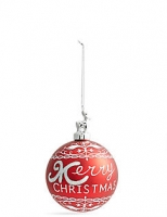 Marks and Spencer  Red Merry Christmas Glass Bauble with Stag Cap