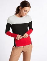 Marks and Spencer  Colour Block Zip Detail Round Neck Jumper