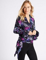 Marks and Spencer  Floral Print Satin Wrap Tie Side Blouse