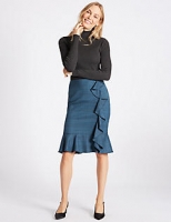 Marks and Spencer  Checked Ruffle Pencil Midi Skirt