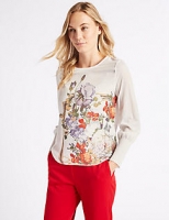 Marks and Spencer  Floral Print Round Neck Long Sleeve T-Shirt