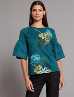 Marks and Spencer  Floral Print Flute Sleeve T-Shirt