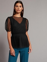 Marks and Spencer  Mesh Round Neck Half Sleeve Blouse