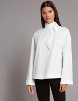 Marks and Spencer  Pure Cotton Funnel Neck Long Sleeve Blouse