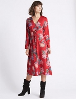 Marks and Spencer  Floral Print Satin Swing Midi Dress