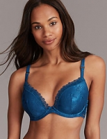 Marks and Spencer  Satin Embroidered Trim Padded Plunge Bra A-E
