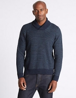 Marks and Spencer  Cotton Rich Textured Shawl Neck Jumper