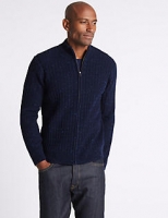 Marks and Spencer  Wool Blend Cable Zipped Through Cardigan