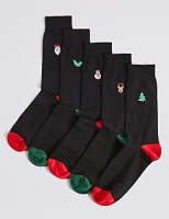 Marks and Spencer  5 Pairs of Christmas Embroidered Socks