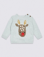 Marks and Spencer  Pure Cotton Intarsia Reindeer Knitted Jumper