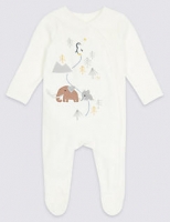 Marks and Spencer  Cotton Rich Penguin Velour Sleepsuit