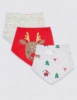 Marks and Spencer  3 Pack Pure Cotton Christmas Print Bibs