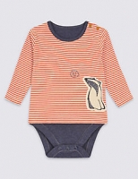 Marks and Spencer  Striped Badger Print Pure Cotton Bodysuit