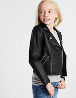 Marks and Spencer  Faux Leather Zipped Through Biker Jacket with Stormwear (3-1