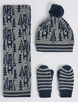 Marks and Spencer  Kids Christmas Bear Hat, Scarf & Gloves Set