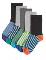 Marks and Spencer  5 Pairs of Freshfeet Cotton Rich Striped Footbed Socks (5-14