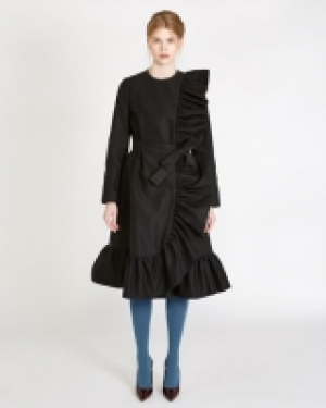 Peter OBrien Belted Coat With Ruffle Trim
