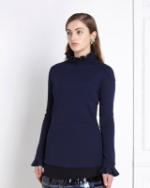 Joanne Hynes Navy Funnel Neck Top