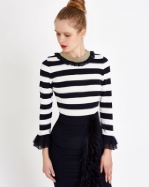 Savida Stripe Chiffon Trim Jumper