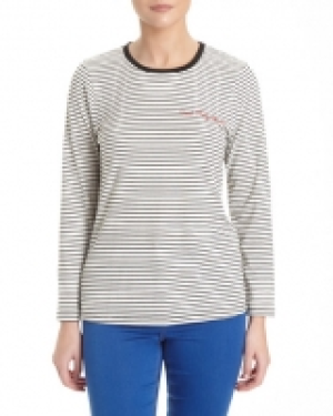Stripe Embroidered Slogan Top