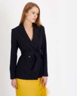 Savida Pinstripe Tie Waist Blazer