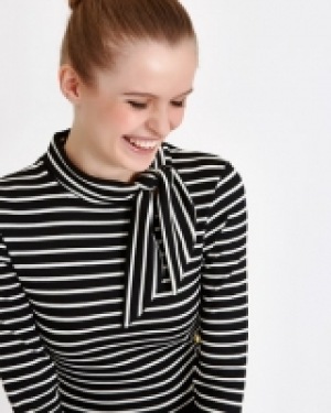 Savida Stripe Bow Turtle Neck