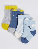 Marks and Spencer  4 Pairs of Cotton Rich Socks with StaySoft (0-12 Months)