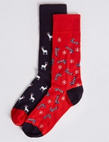 Marks and Spencer  2 Pairs of Cotton Rich Christmas Socks