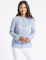 Marks and Spencer  Lace Pintuck Round Neck Long Sleeve Blouse