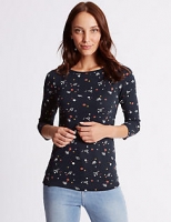 Marks and Spencer  Pure Cotton Printed 3/4 Sleeve T-Shirt