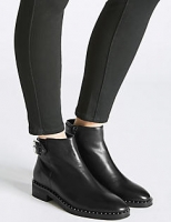 Marks and Spencer  Leather Block Heel Strap Stud Ankle Boots