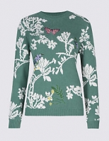 Marks and Spencer  Cotton Rich Floral Print Round Neck Jumper
