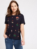Marks and Spencer  Pure Cotton Floral Embroidered T-Shirt