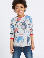 Marks and Spencer  Cotton Rich Monkey Print Top (3 Months - 7 Years)