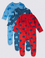 Marks and Spencer  3 Pack Car Print Pure Cotton Sleepsuits