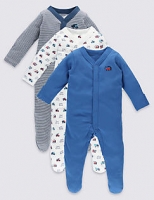 Marks and Spencer  3 Pack Assorted Pure Cotton Sleepsuits