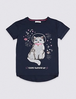 Marks and Spencer  Pure Cotton Cat Sequin Top (3-16 Years)