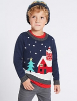 Marks and Spencer  Cotton Rich Christmas House Print Jumper (3 Months - 5 Years