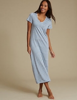 Marks and Spencer  Cotton Blend Striped Long Nightdress