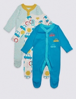 Marks and Spencer  3 Pack Printed Pure Cotton Sleepsuits