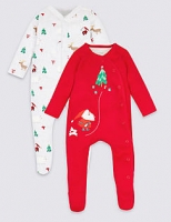 Marks and Spencer  2 Pack Christmas Pure Cotton Sleepsuits