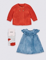 Marks and Spencer  3 Piece Baby Dress & Cardigan with Tights
