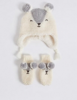 Marks and Spencer  Kids Bear Hat & Mittens Set