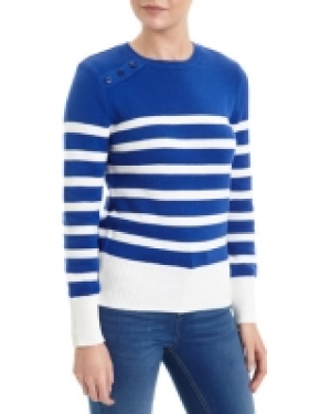 Stripe Button Detail Crew-Neck